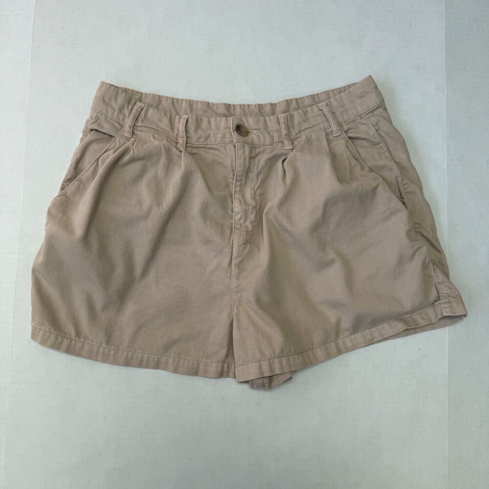 Free People SZ 12 Billie Chino Shorts Hi-Rise Pleated Pocket Zip-Fly Almond Milk